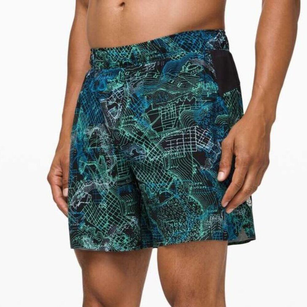 Lululemon Surge Shorts SIZE L 6 Inch Green City Limits Linerless Running